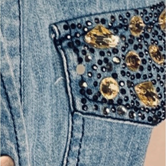 VERO MODA Shirt Jean Jewels Lightweight Snaps L/S Point Collar EUC Sz M - Picture 3 of 5